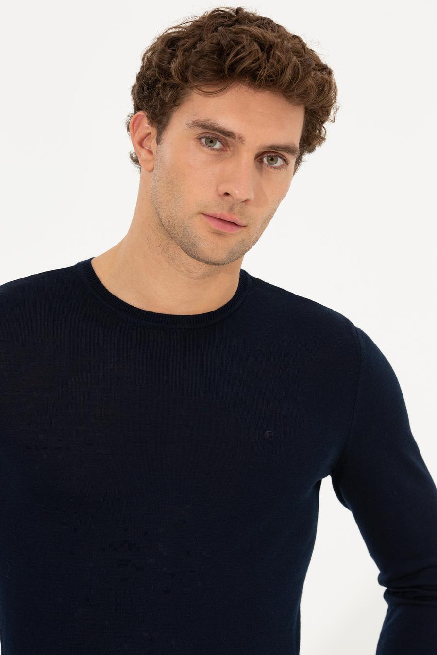 Lacivert Slim Fit Bisiklet Yaka Basic Triko Kazak - 50237038011