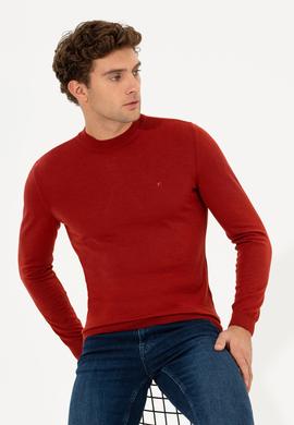 Kiremit Slim Fit Çeyrek Balıkçı Yaka Basic Triko Kazak