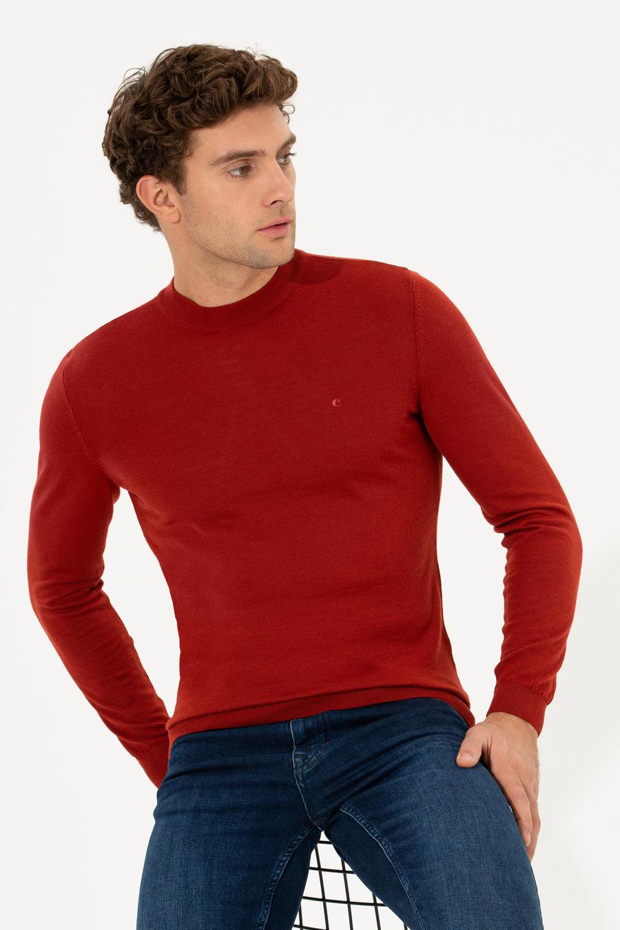 Kiremit Slim Fit Çeyrek Balıkçı Yaka Basic Triko Kazak - 50237039161