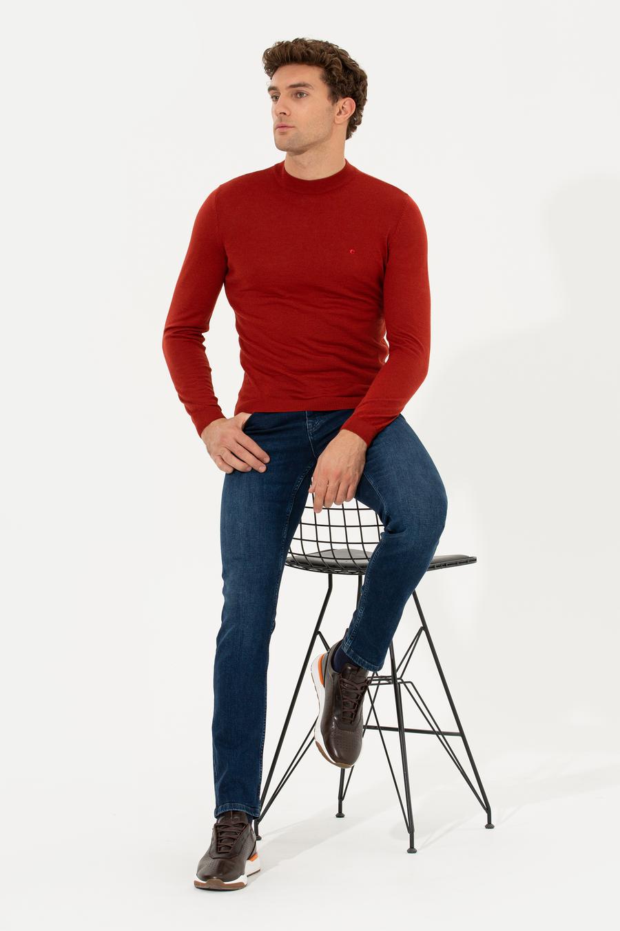 Kiremit Slim Fit Çeyrek Balıkçı Yaka Basic Triko Kazak - 50237039161
