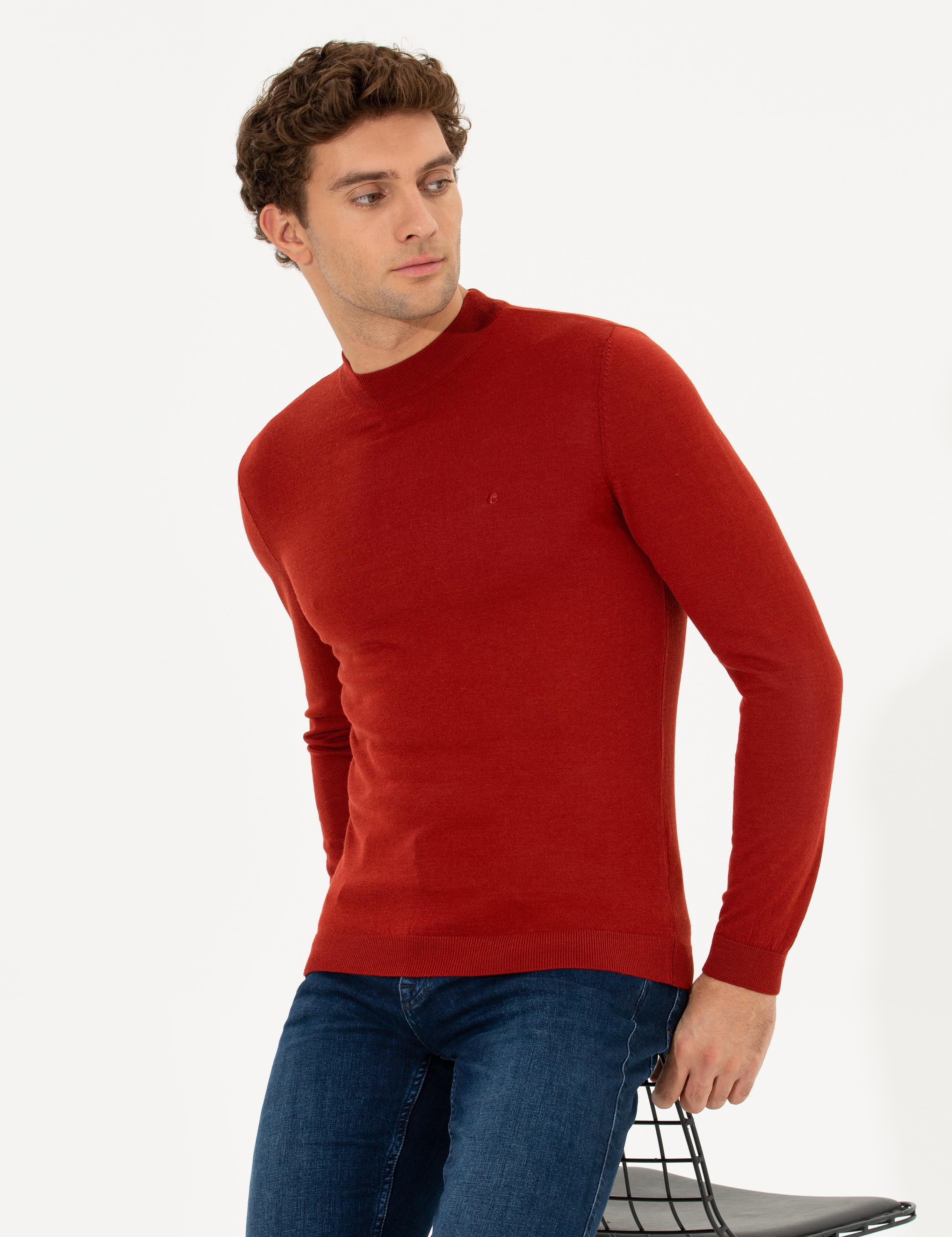 Kiremit Slim Fit Çeyrek Balıkçı Yaka Basic Triko Kazak - 50237039161