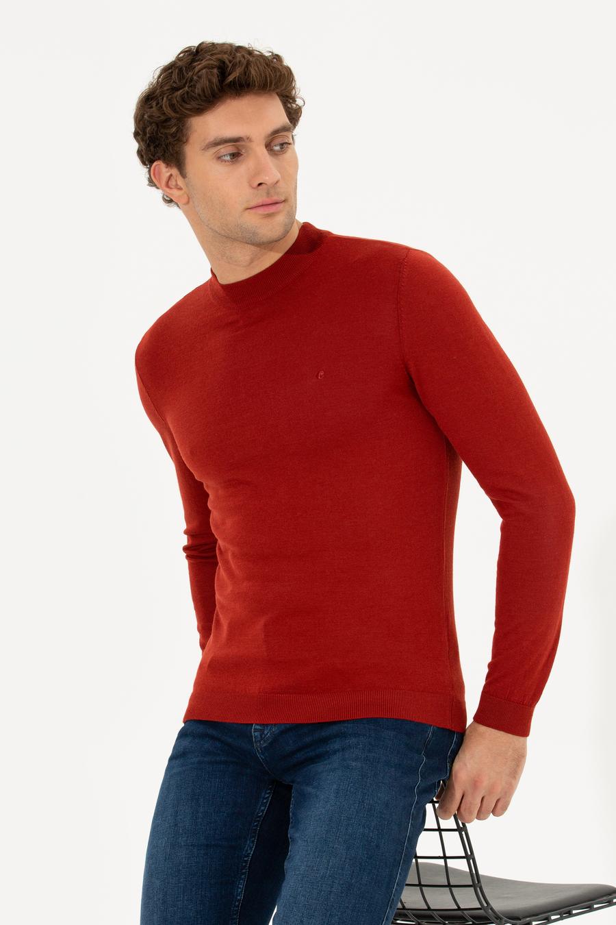 Kiremit Slim Fit Çeyrek Balıkçı Yaka Basic Triko Kazak - 50237039161