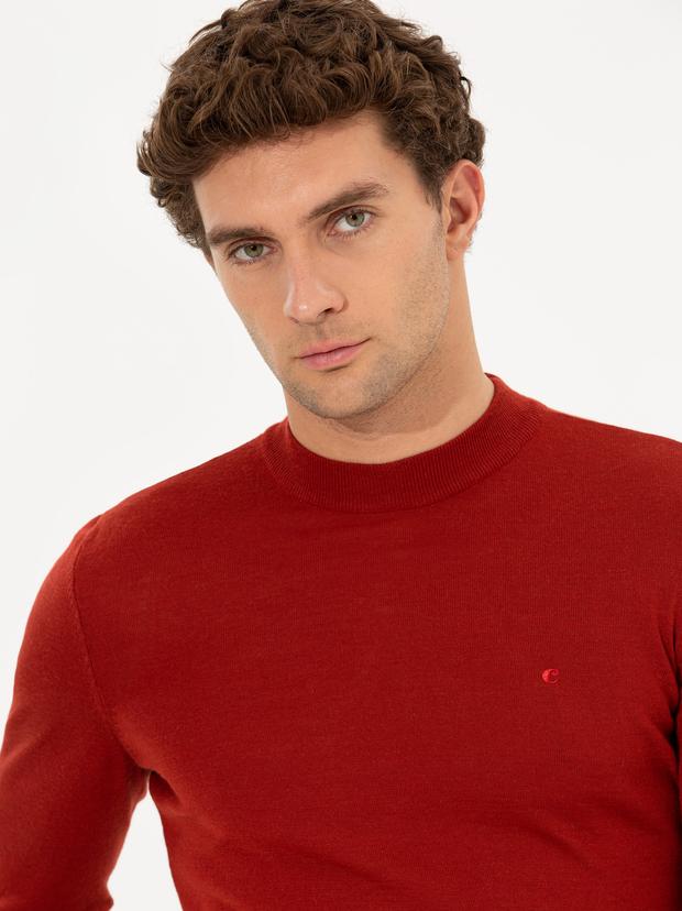 Kiremit Slim Fit Çeyrek Balıkçı Yaka Basic Triko Kazak