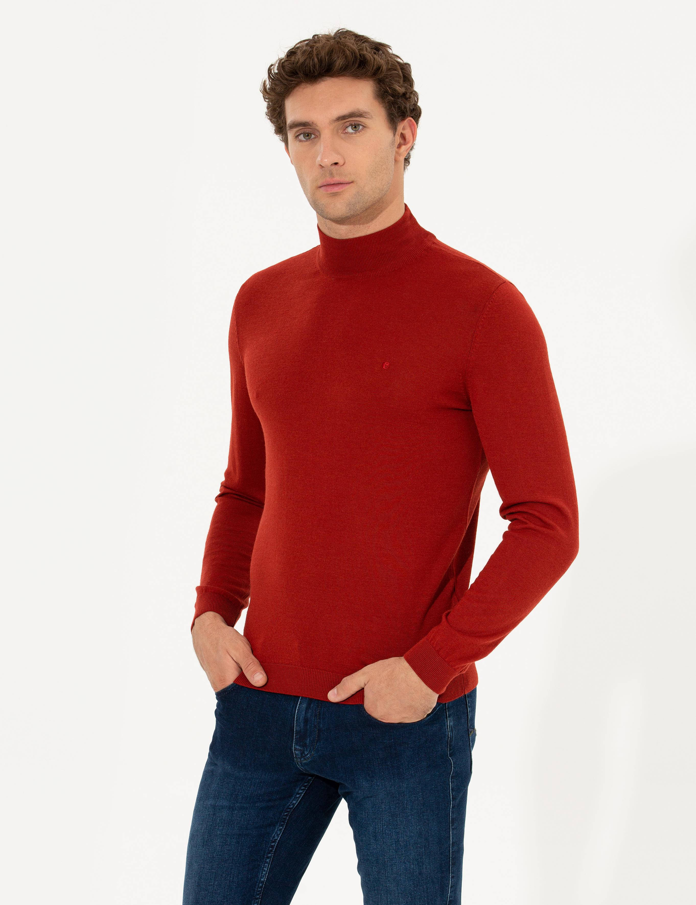 Kiremit Regular Fit Yarım Balıkçı Basic Triko Kazak - 50237040215
