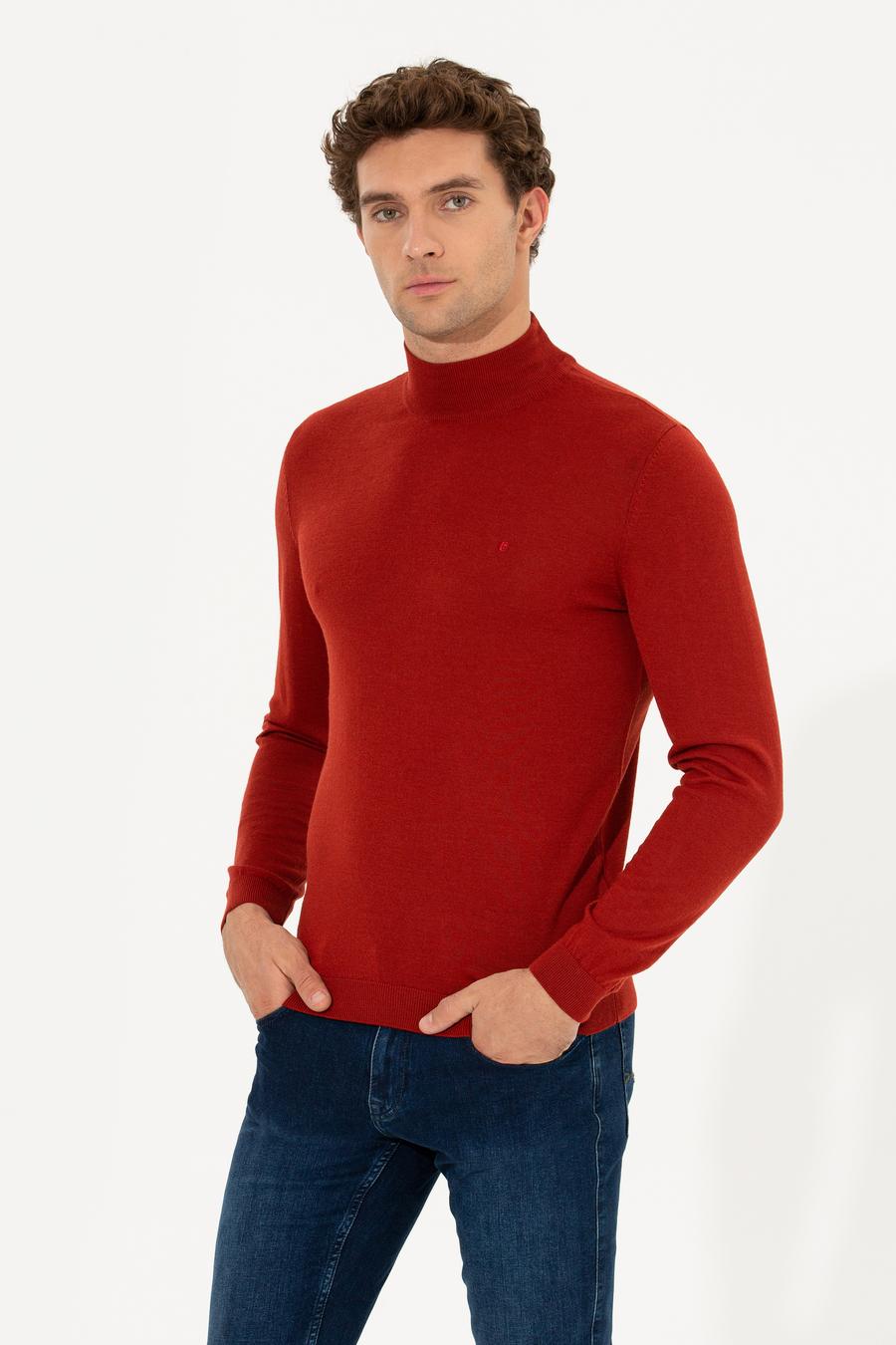Kiremit Regular Fit Yarım Balıkçı Basic Triko Kazak - 50237040215