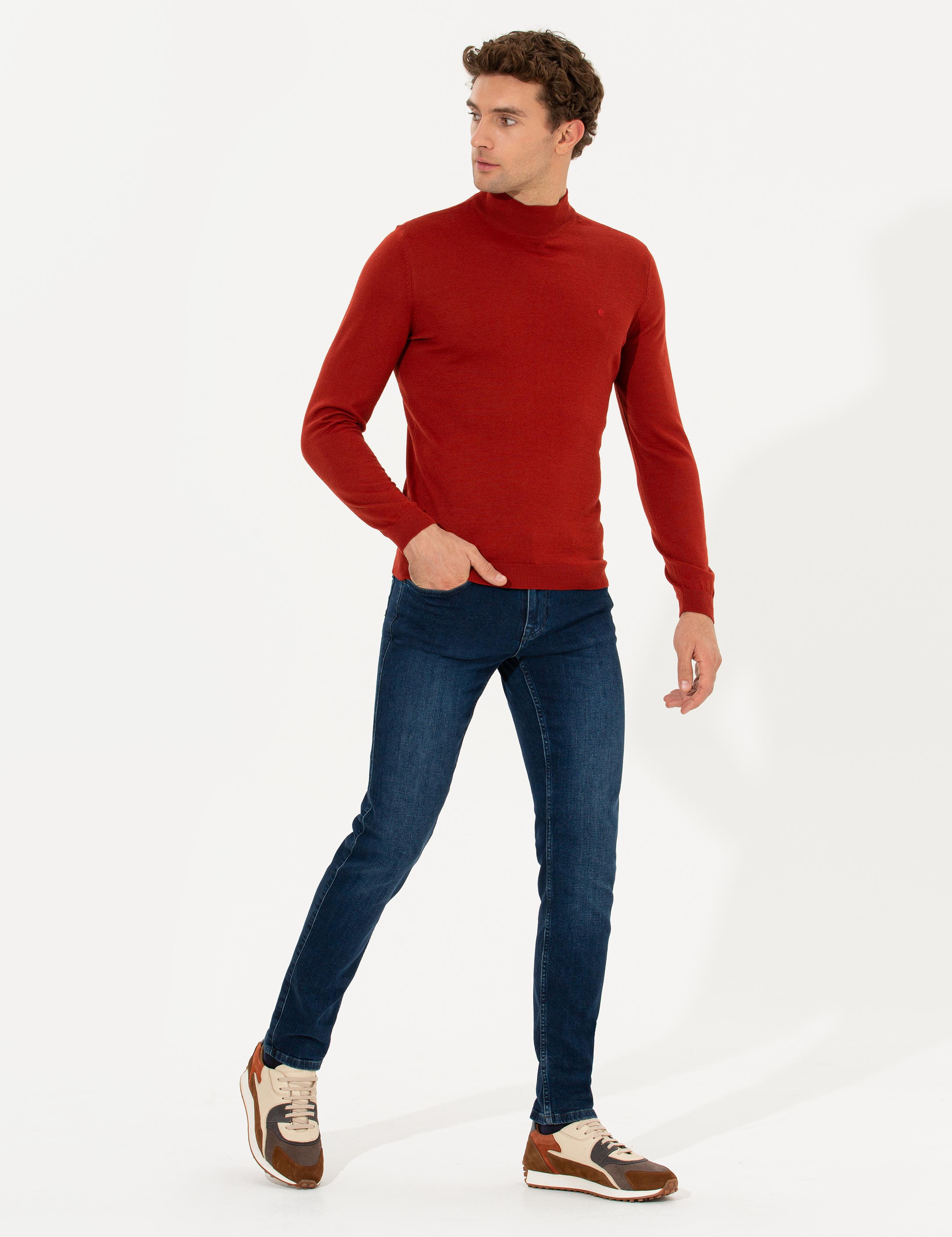 Kiremit Regular Fit Yarım Balıkçı Basic Triko Kazak - 50237040215