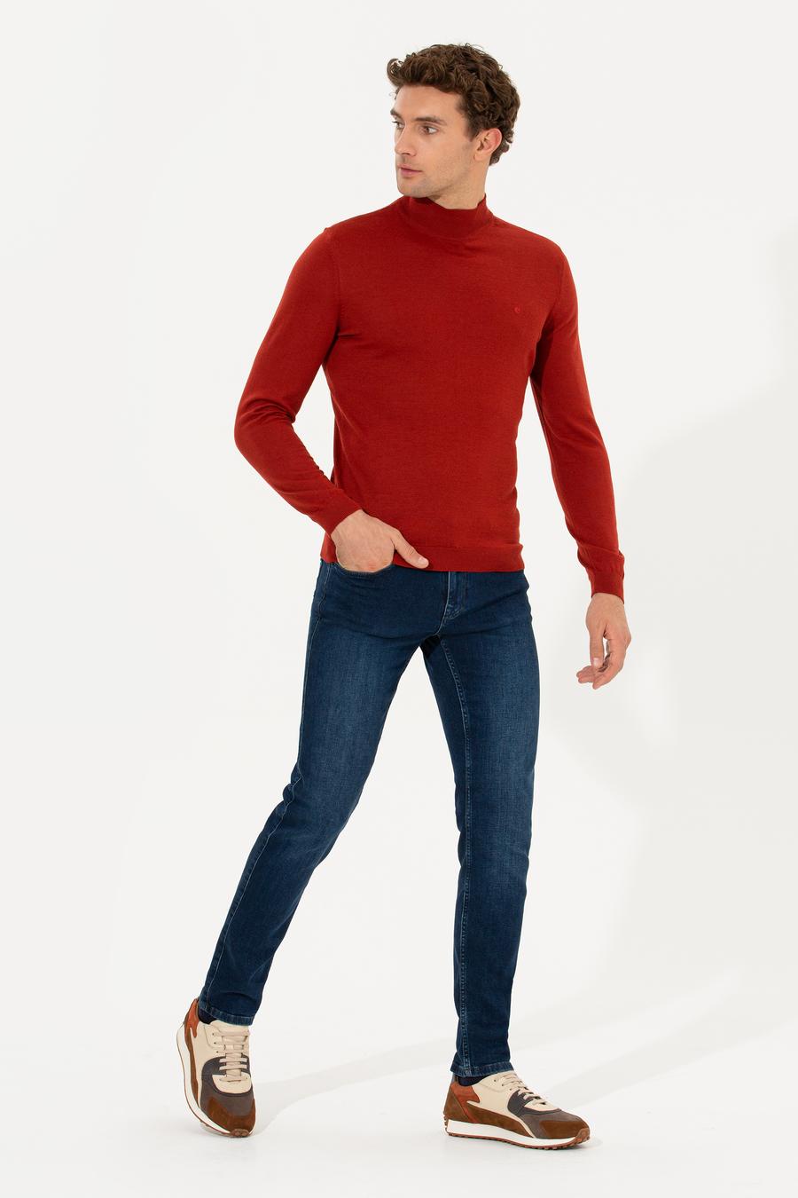 Kiremit Regular Fit Yarım Balıkçı Basic Triko Kazak - 50237040215