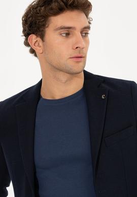 Lacivert Slim Fit Yün Karışımlı Mikro Desenli Ceket