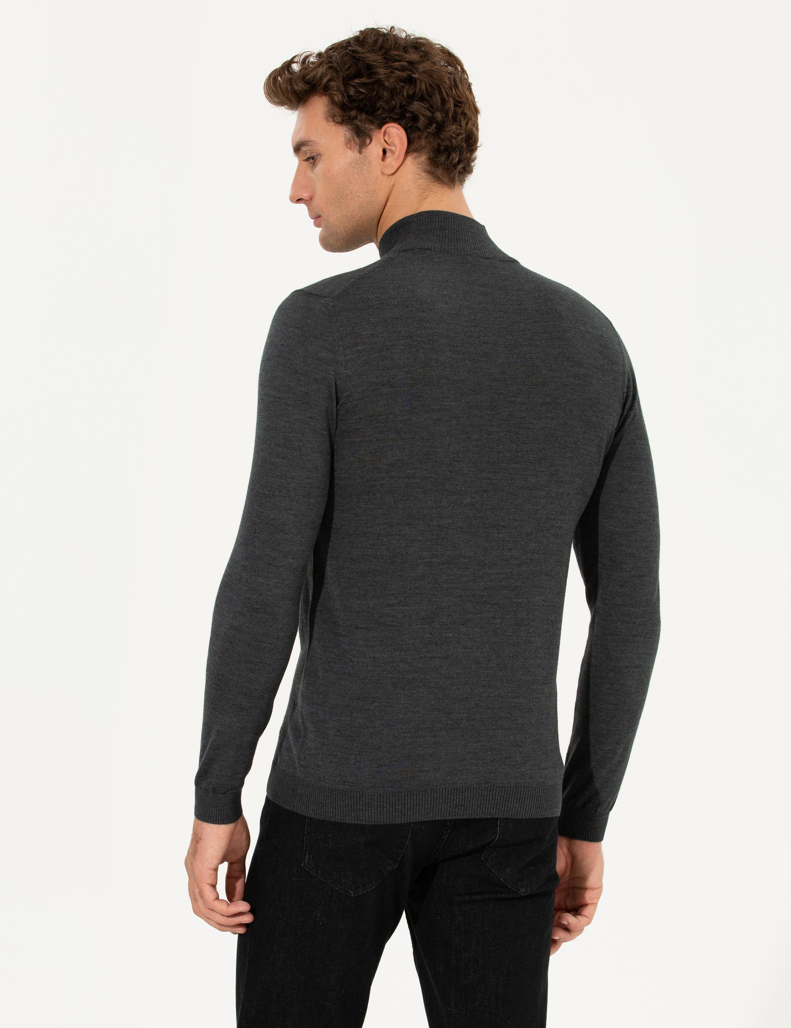 Antrasit Melanj Slim Fit Yarım Balıkçı Basic Triko Kazak - 50211256062