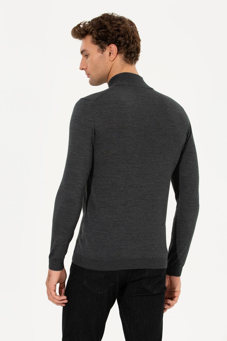 Antrasit Melanj Slim Fit Yarım Balıkçı Basic Triko Kazak - 50211256062
