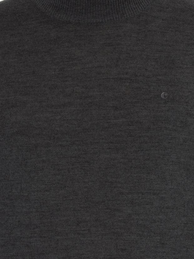 Antrasit Melanj Slim Fit Yarım Balıkçı Basic Triko Kazak