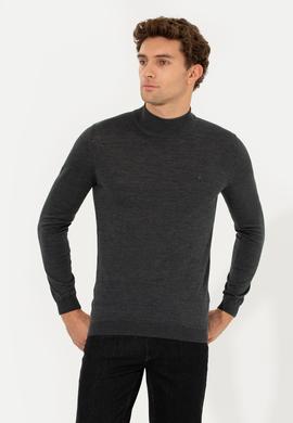 Antrasit Melanj Slim Fit Yarım Balıkçı Basic Triko Kazak