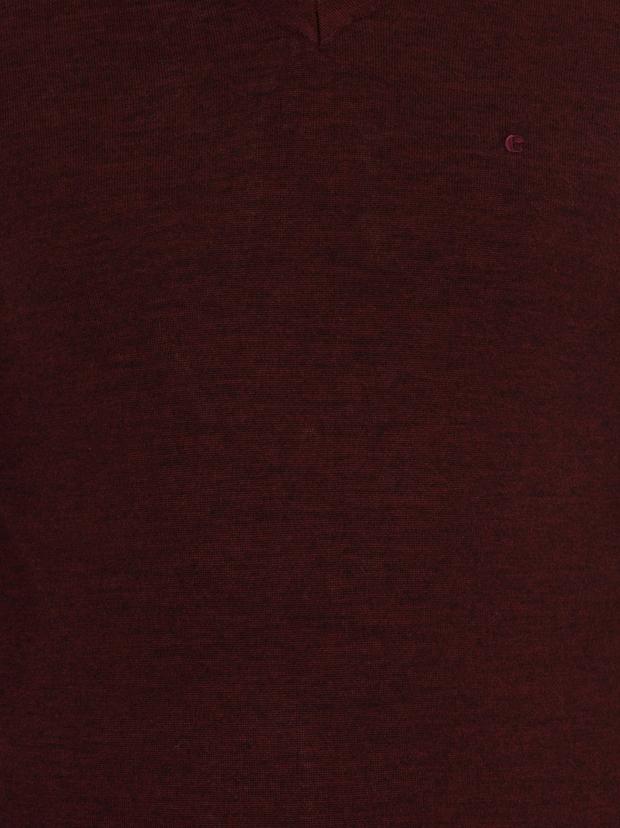 Bordo Slim Fit V Yaka Basic Triko Kazak