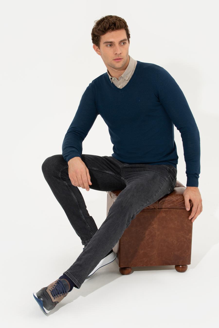 İndigo Slim Fit V Yaka Basic Triko Kazak - 50211259038