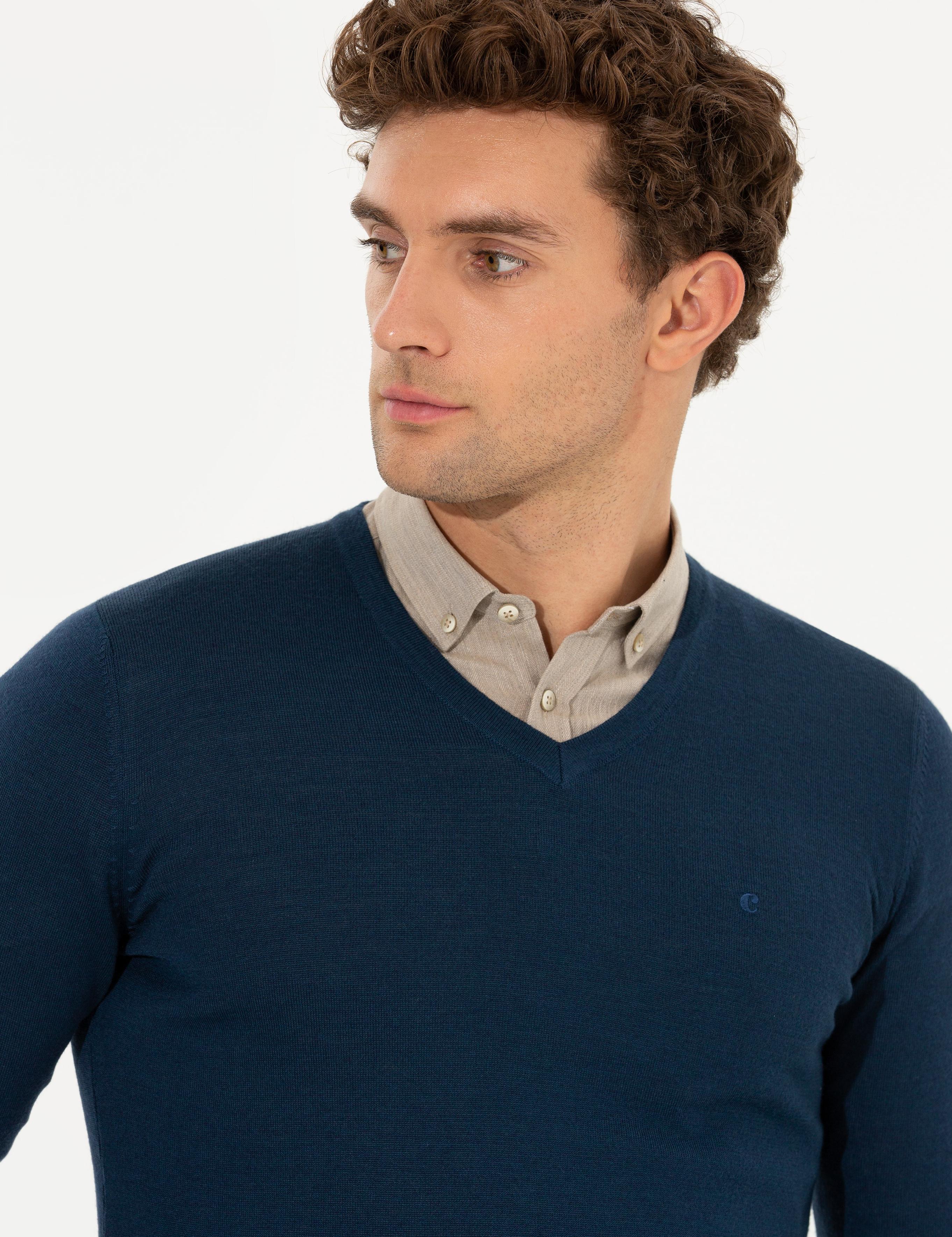İndigo Slim Fit V Yaka Basic Triko Kazak - 50211259038