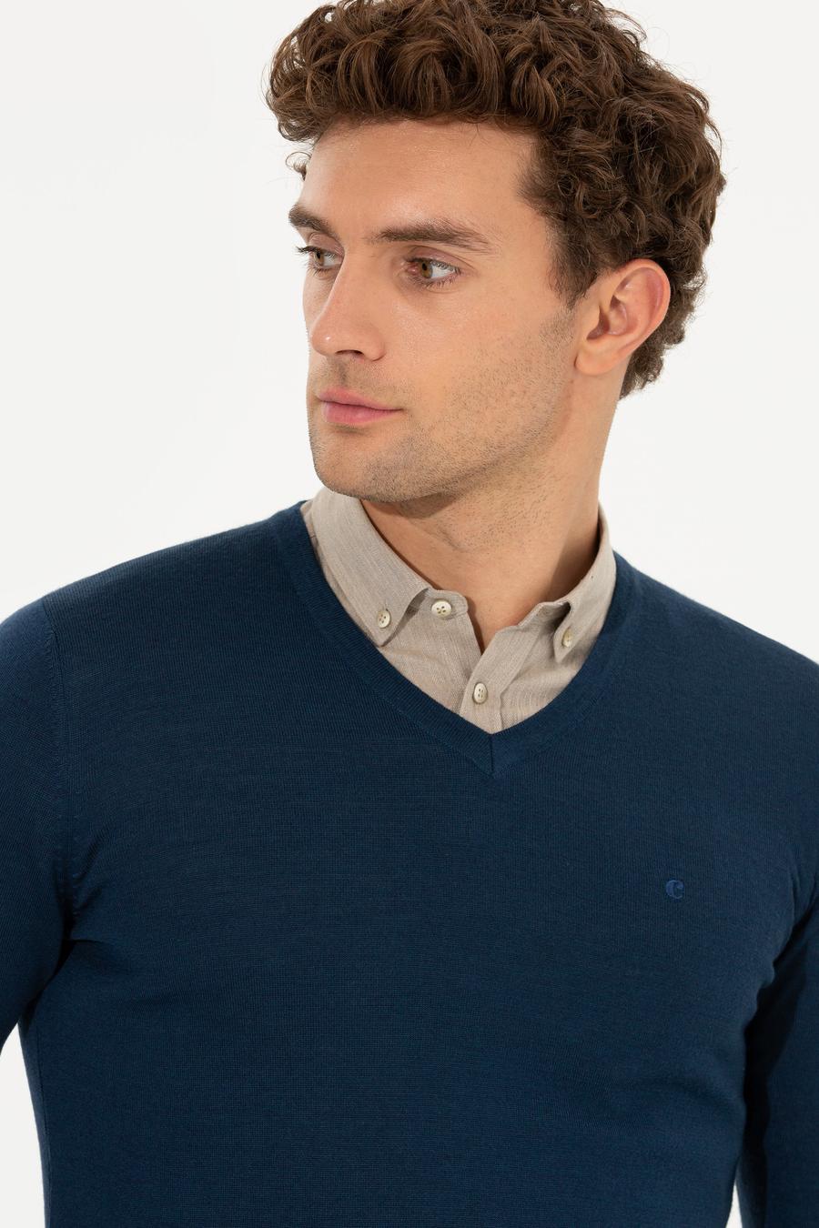 İndigo Slim Fit V Yaka Basic Triko Kazak - 50211259038