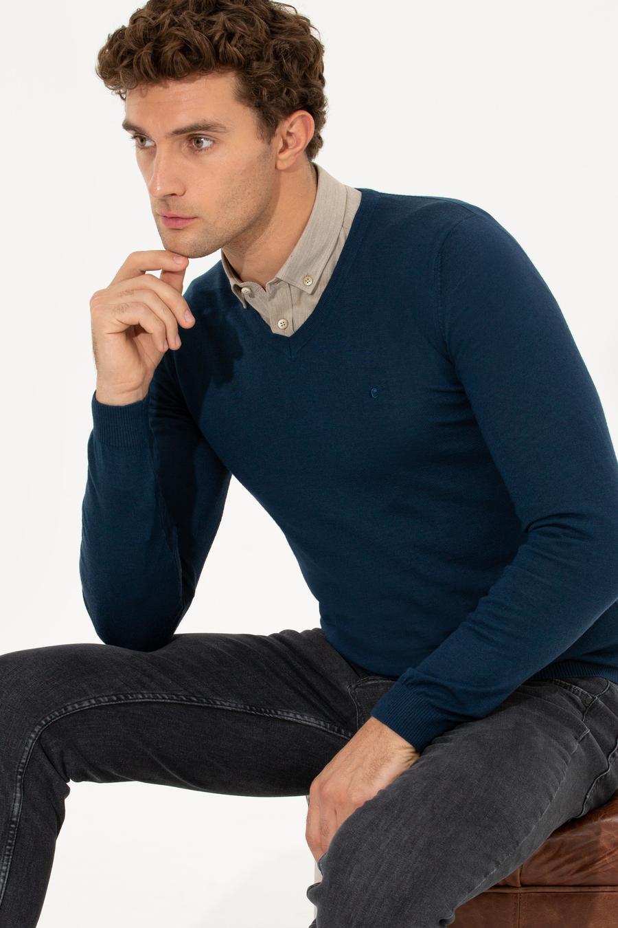 İndigo Slim Fit V Yaka Basic Triko Kazak - 50211259038