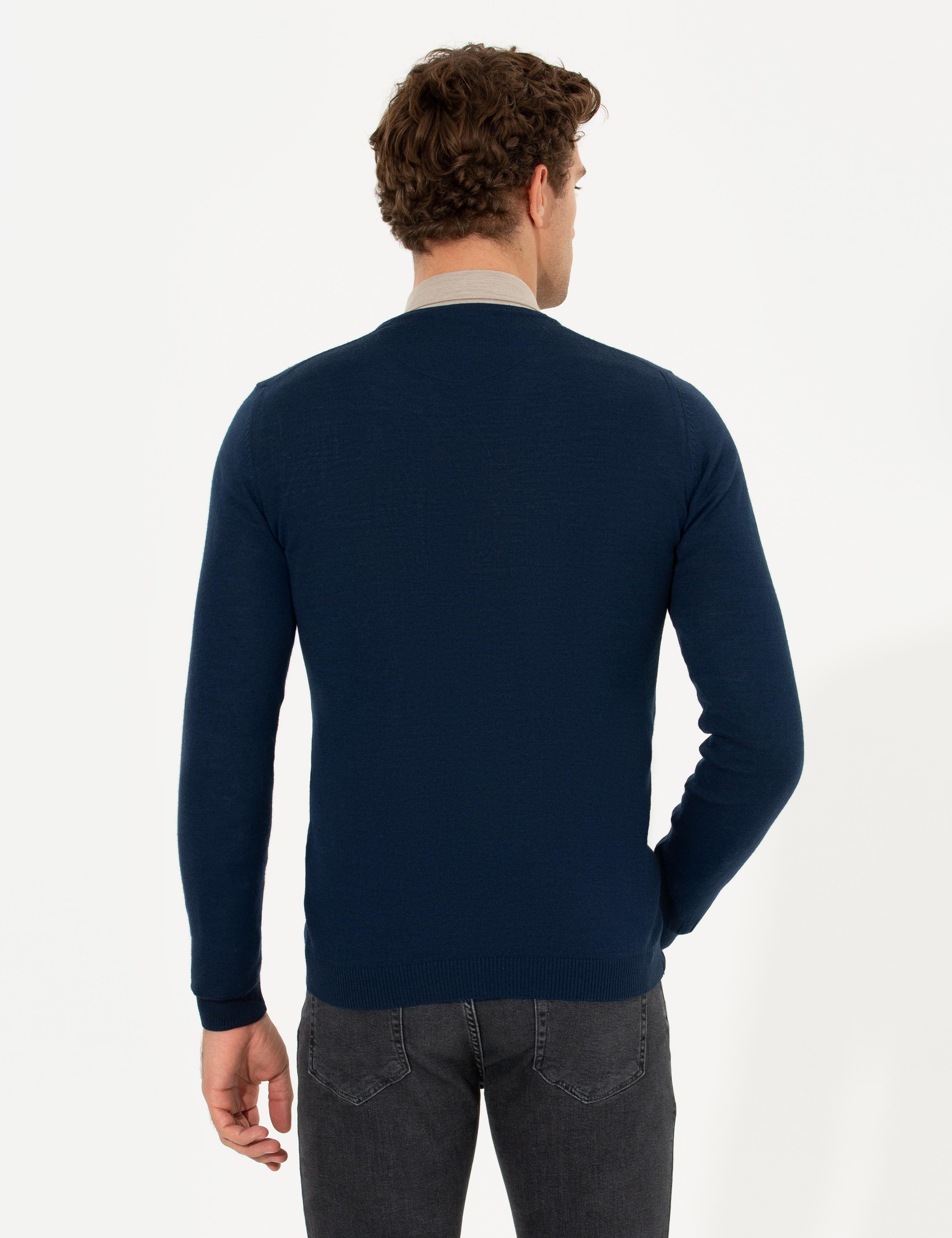 Lacivert Slim Fit V Yaka Basic Triko Kazak - 50211259042