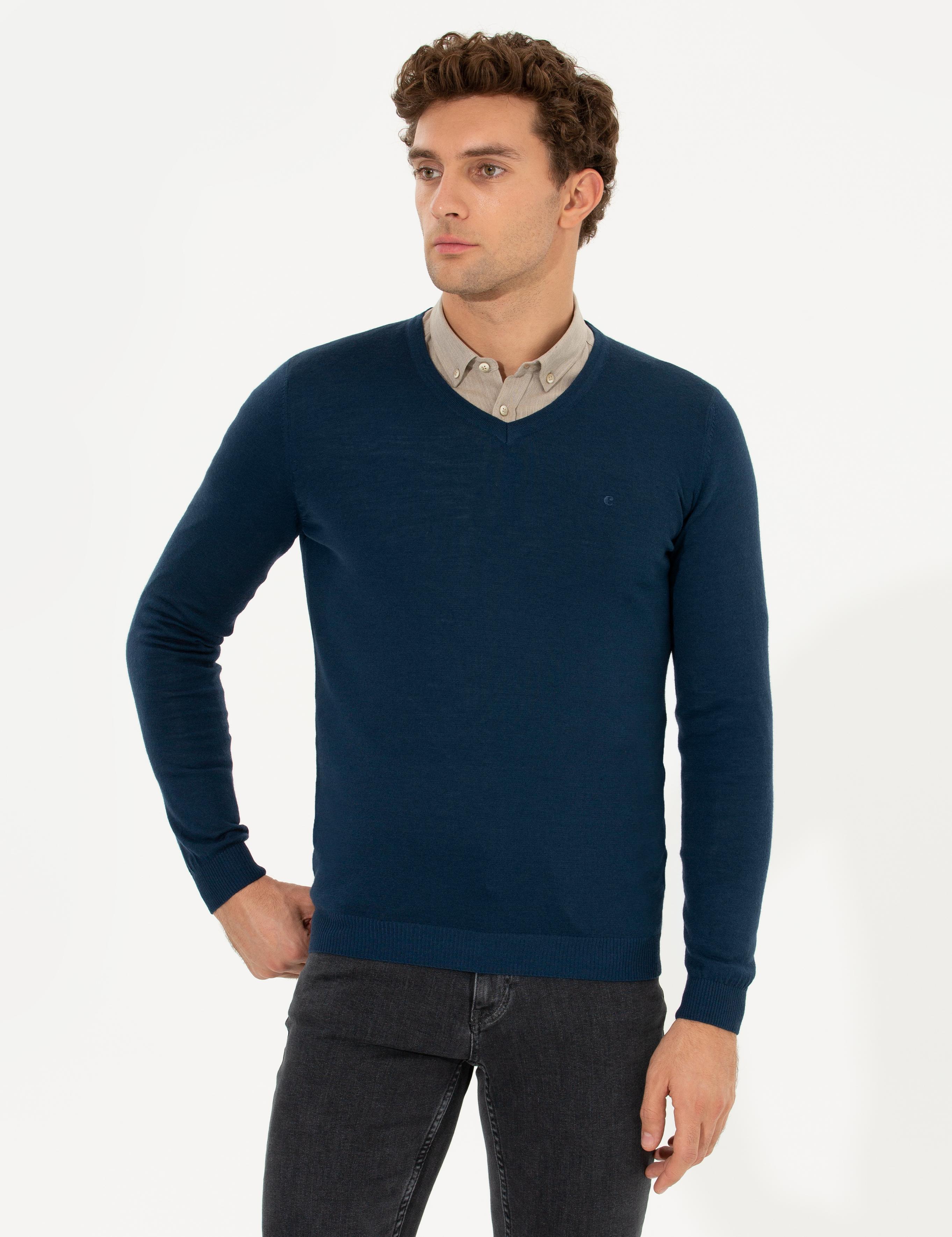 İndigo Slim Fit V Yaka Basic Triko Kazak - 50211259038