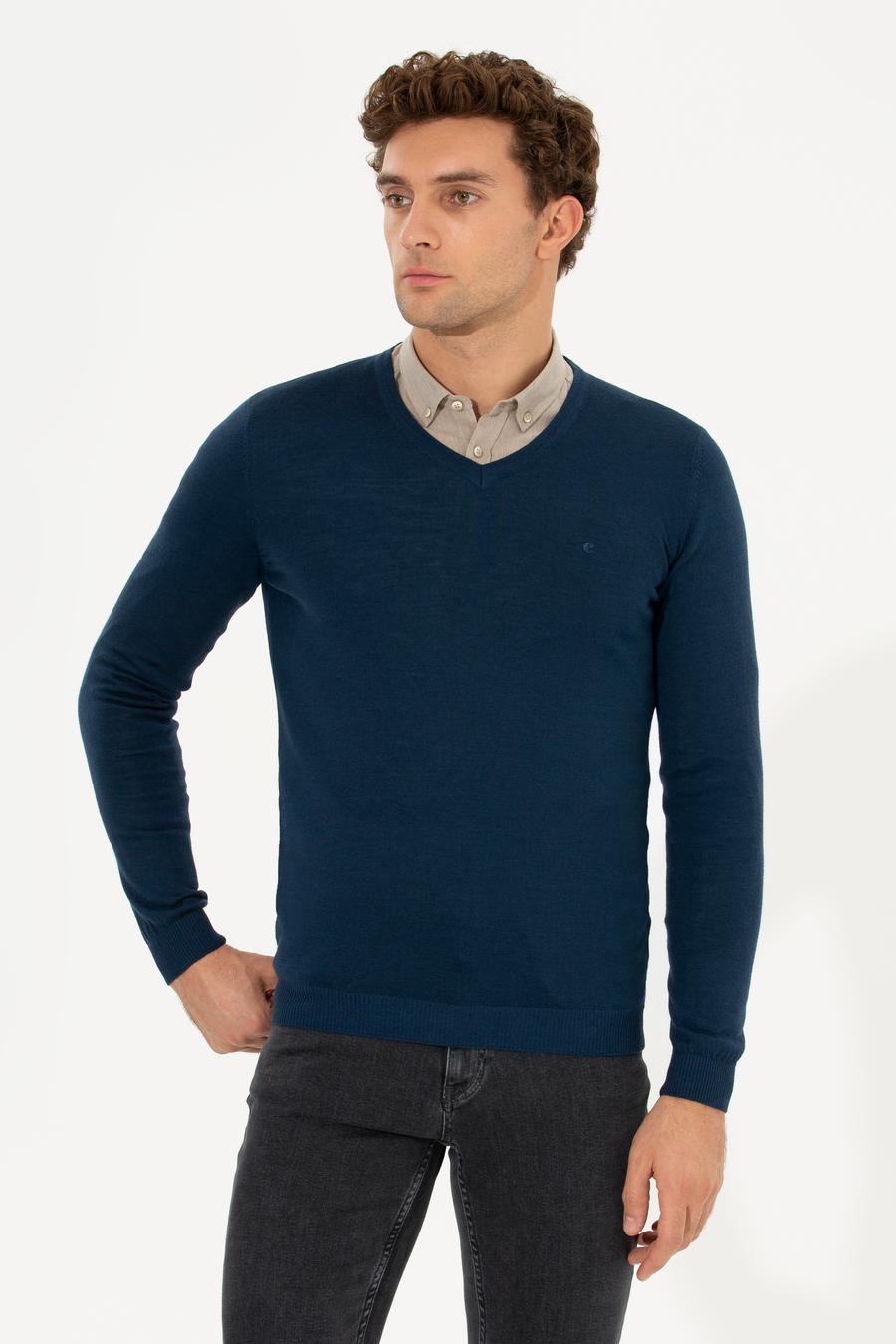 İndigo Slim Fit V Yaka Basic Triko Kazak - 50211259038