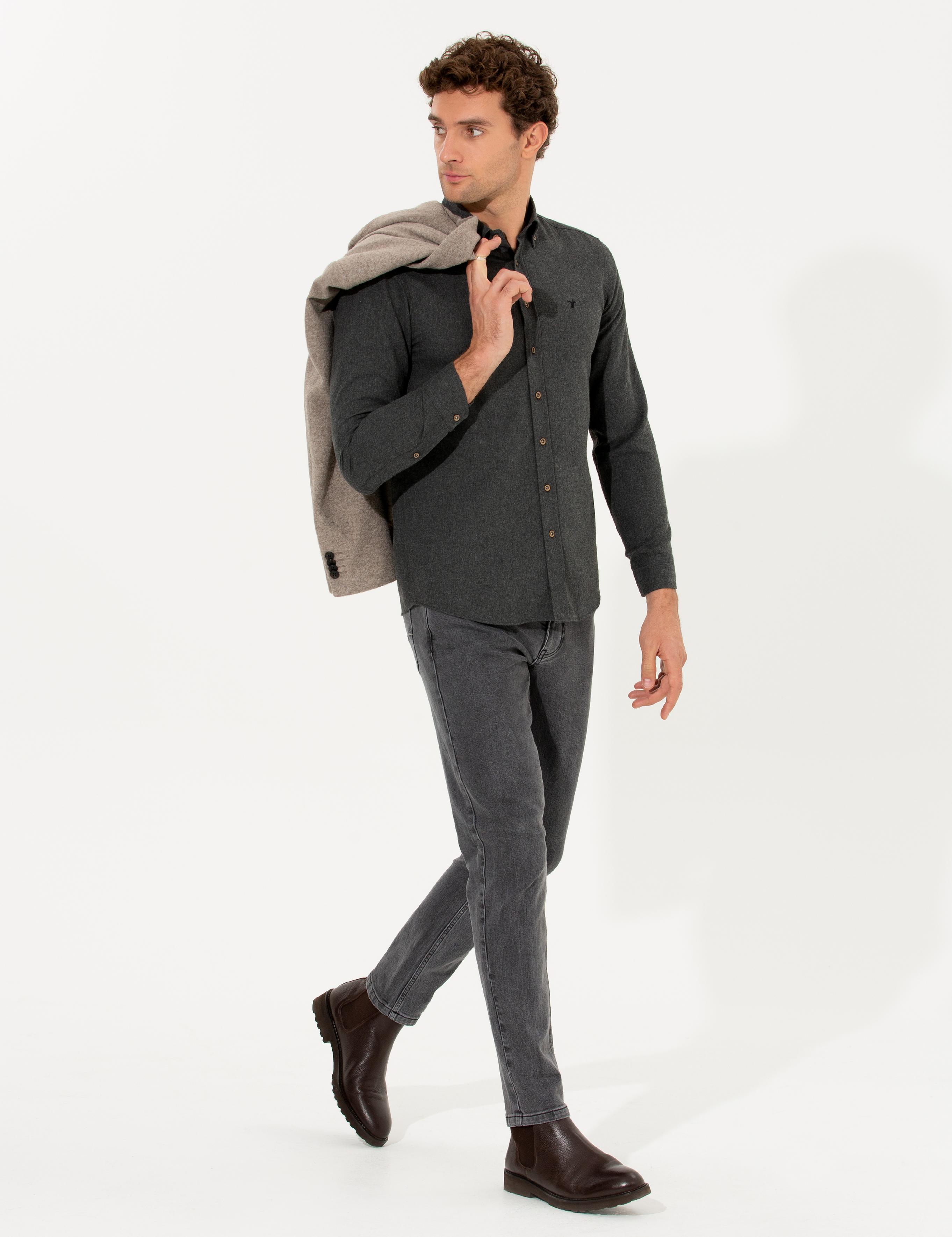Siyah Slim Fit Uzun Kollu Gömlek - 50256919256