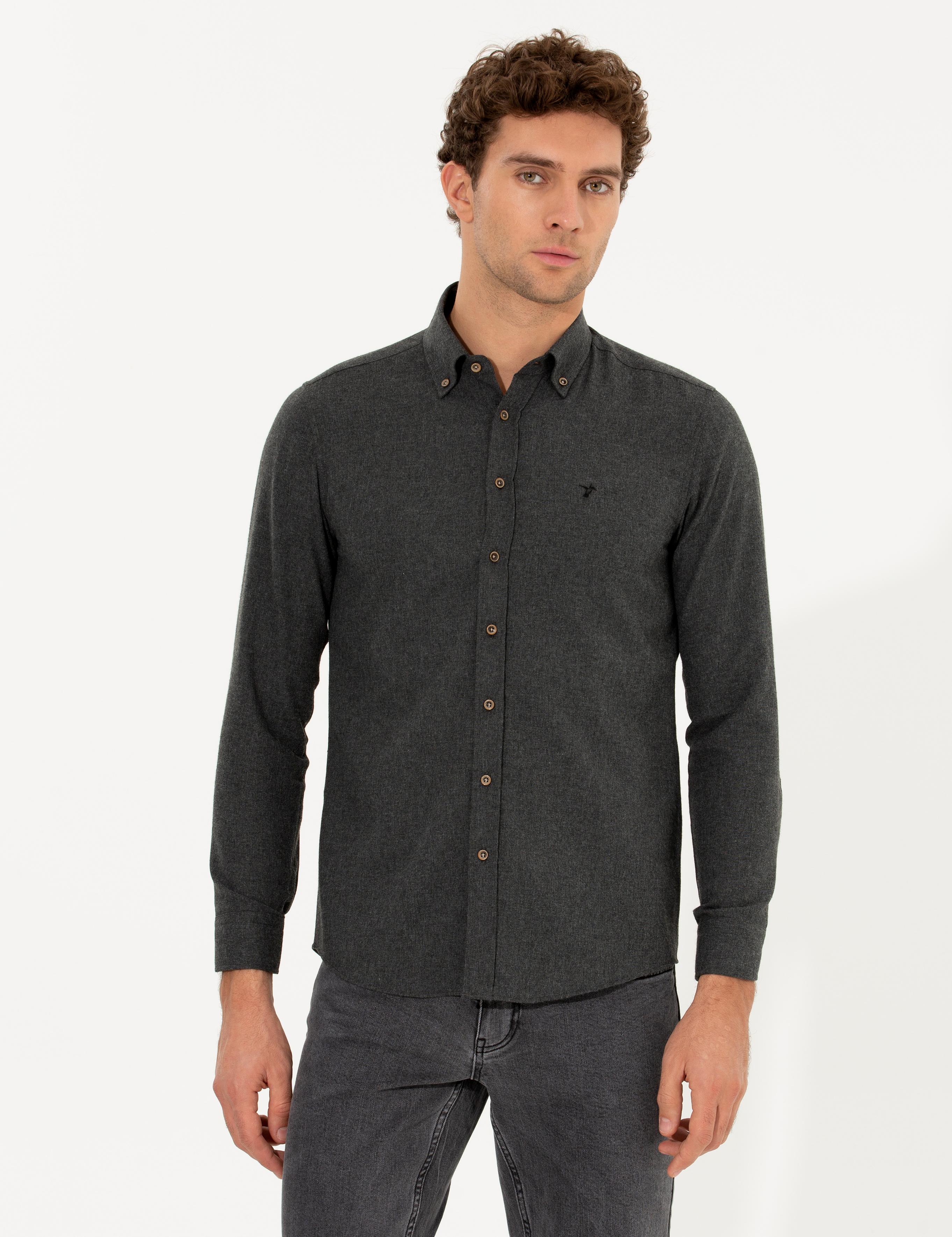 Siyah Slim Fit Uzun Kollu Gömlek - 50256919256
