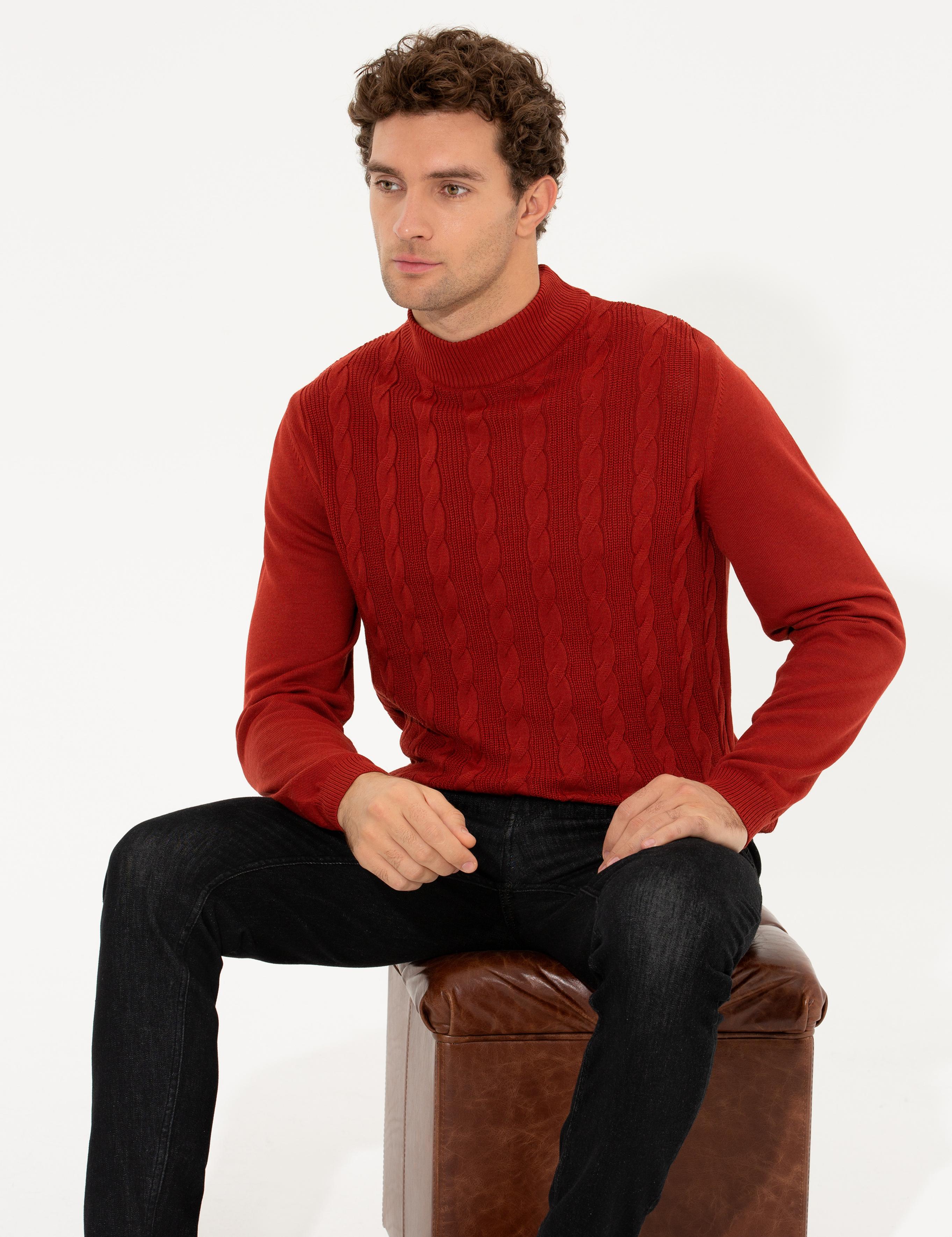 Kiremit Slim Fit Yarım Balıkçı Triko Kazak - 50260300028
