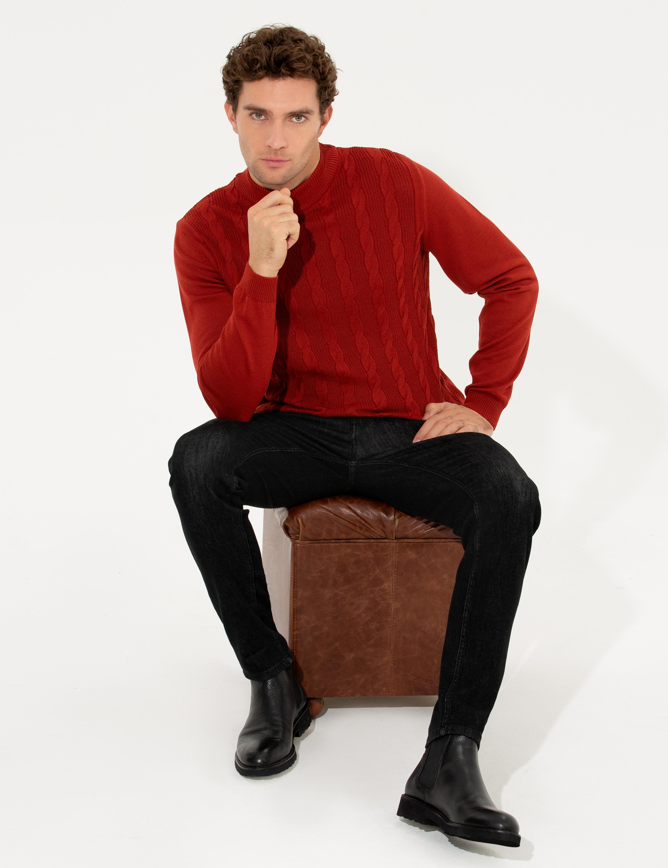 Kiremit Slim Fit Yarım Balıkçı Triko Kazak - 50260300028