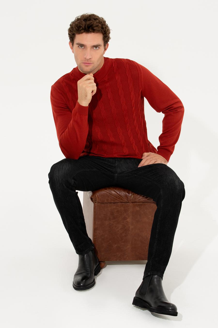 Kiremit Slim Fit Yarım Balıkçı Triko Kazak - 50260300028