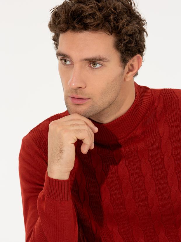 Kiremit Slim Fit Yarım Balıkçı Triko Kazak