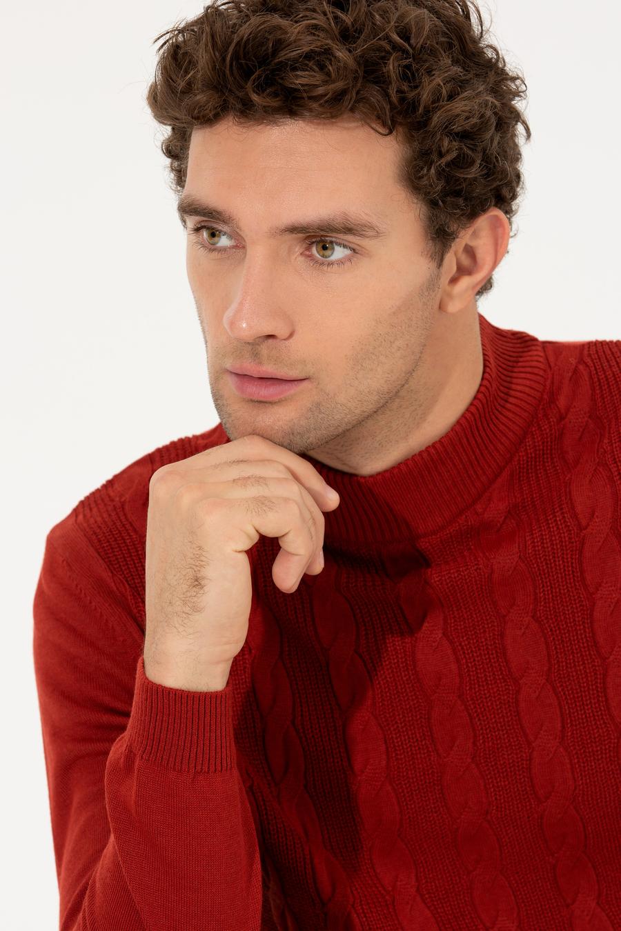 Kiremit Slim Fit Yarım Balıkçı Triko Kazak - 50260300028
