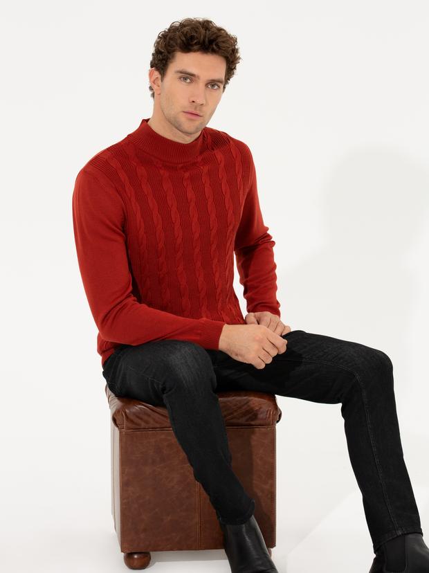 Kiremit Slim Fit Yarım Balıkçı Triko Kazak