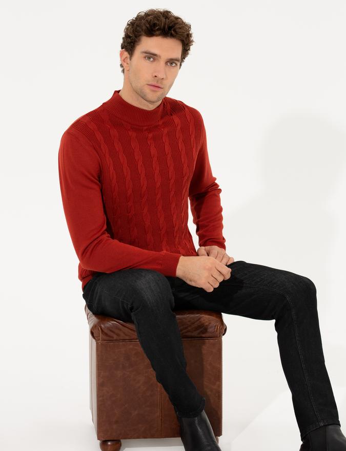 Kiremit Slim Fit Yarım Balıkçı Triko Kazak