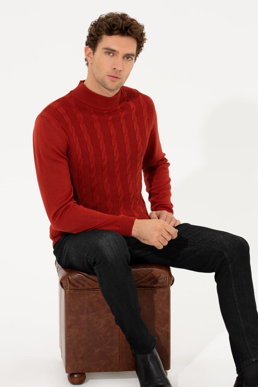 Kiremit Slim Fit Yarım Balıkçı Triko Kazak - 50260300028