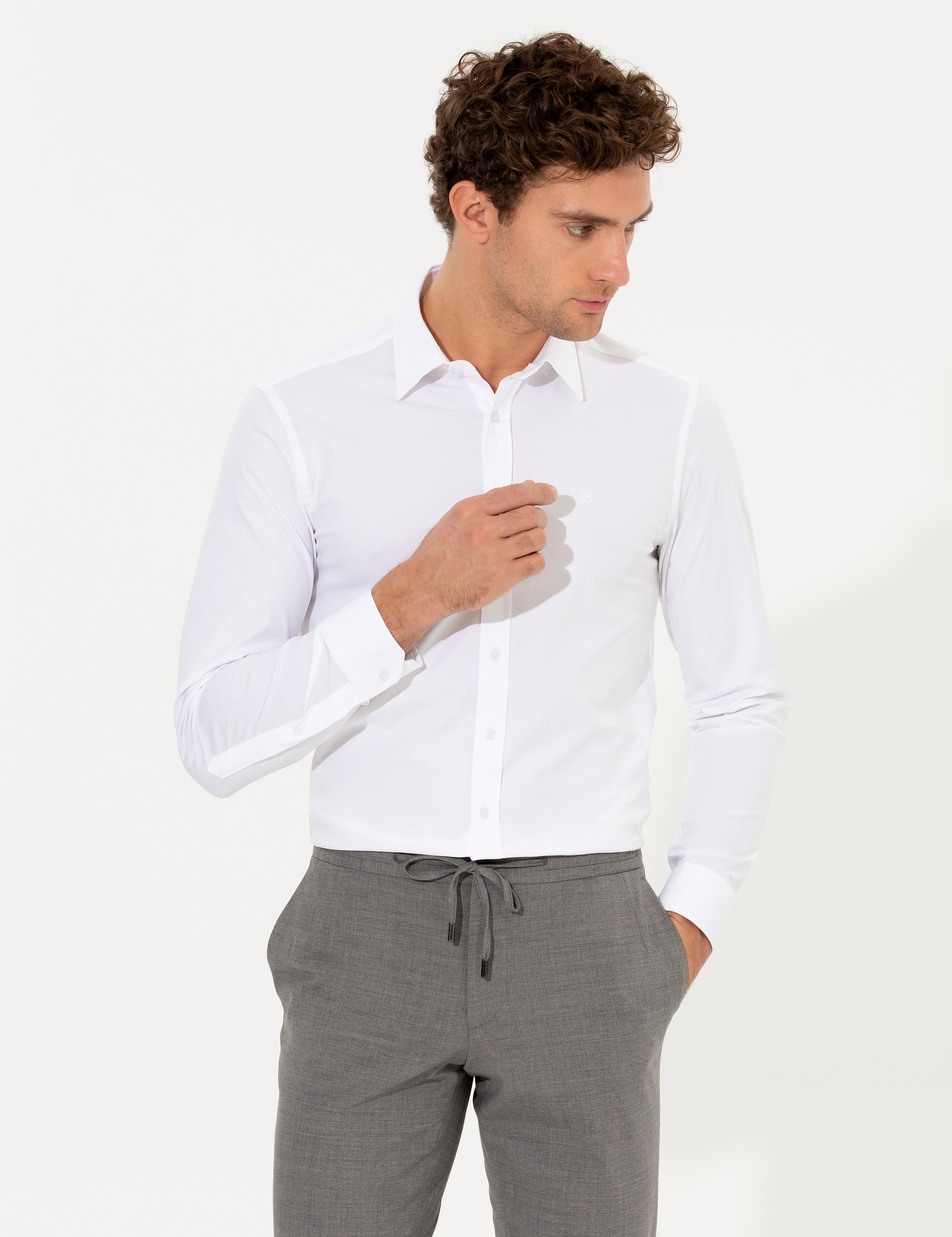 Beyaz Slim Fit Uzun Kollu Basic Gömlek - 50268506006