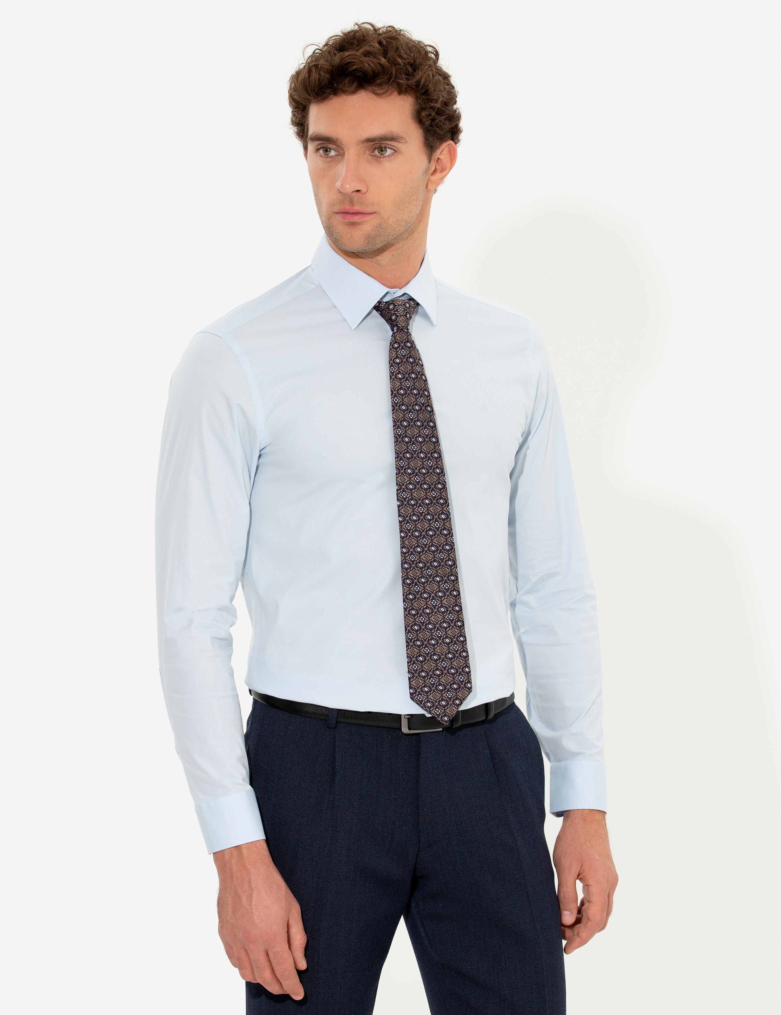 Açık Mavi Slim Fit Uzun Kollu Basic Gömlek - 50268506021