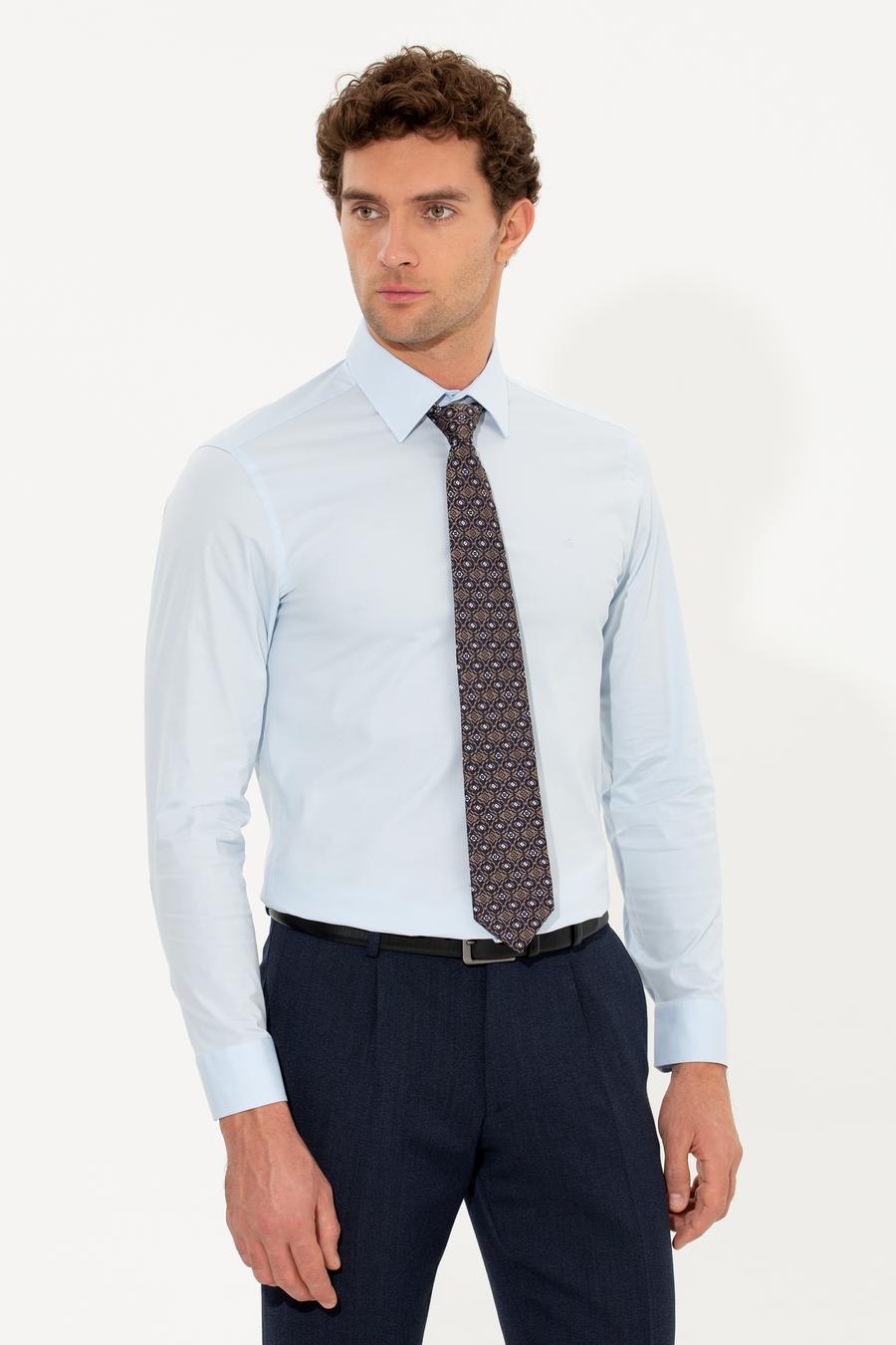 Açık Mavi Slim Fit Uzun Kollu Basic Gömlek - 50268506021