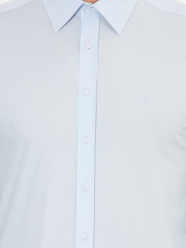 Açık Mavi Slim Fit Uzun Kollu Basic Gömlek