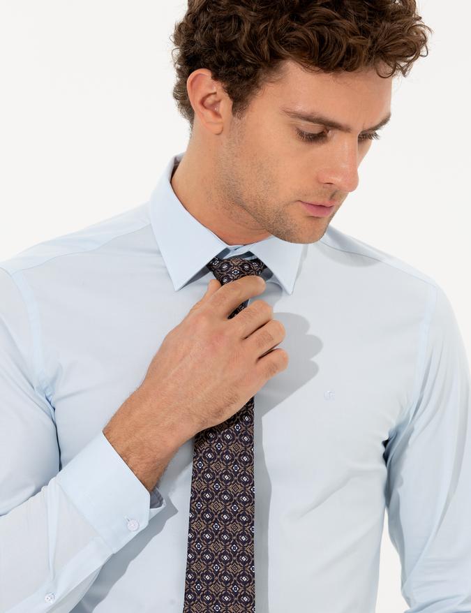 Açık Mavi Slim Fit Uzun Kollu Basic Gömlek