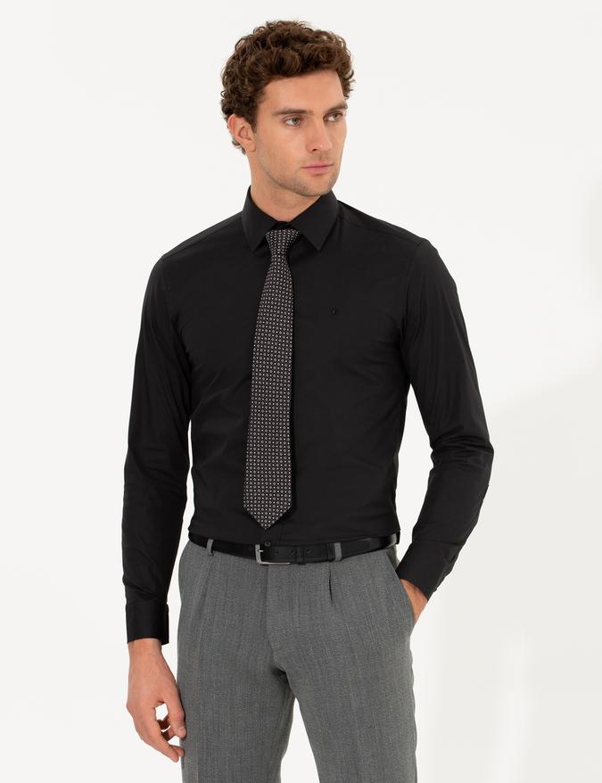 Siyah Slim Fit Uzun Kollu Basic Gömlek