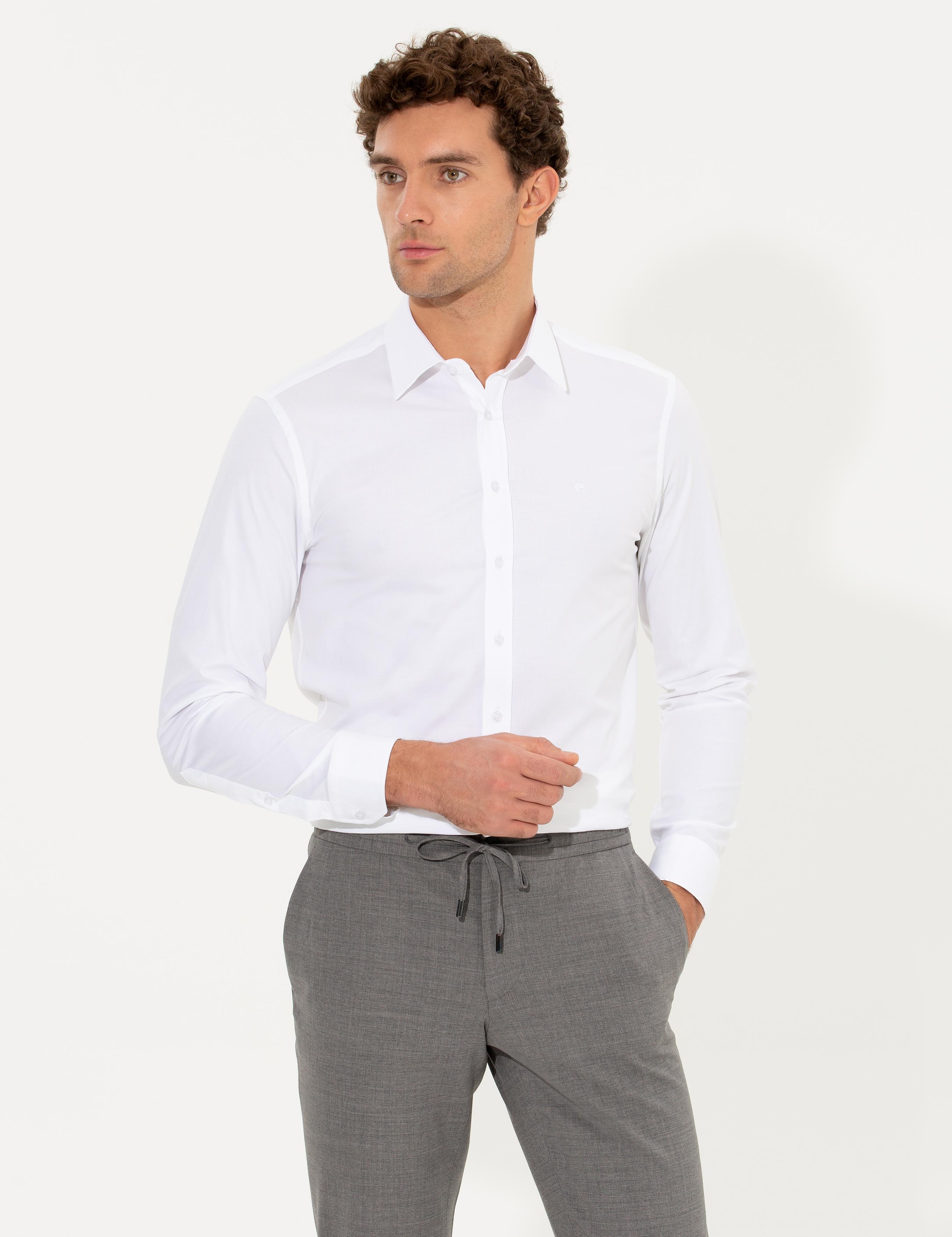 Beyaz Slim Fit Uzun Kollu Basic Gömlek - 50268506006