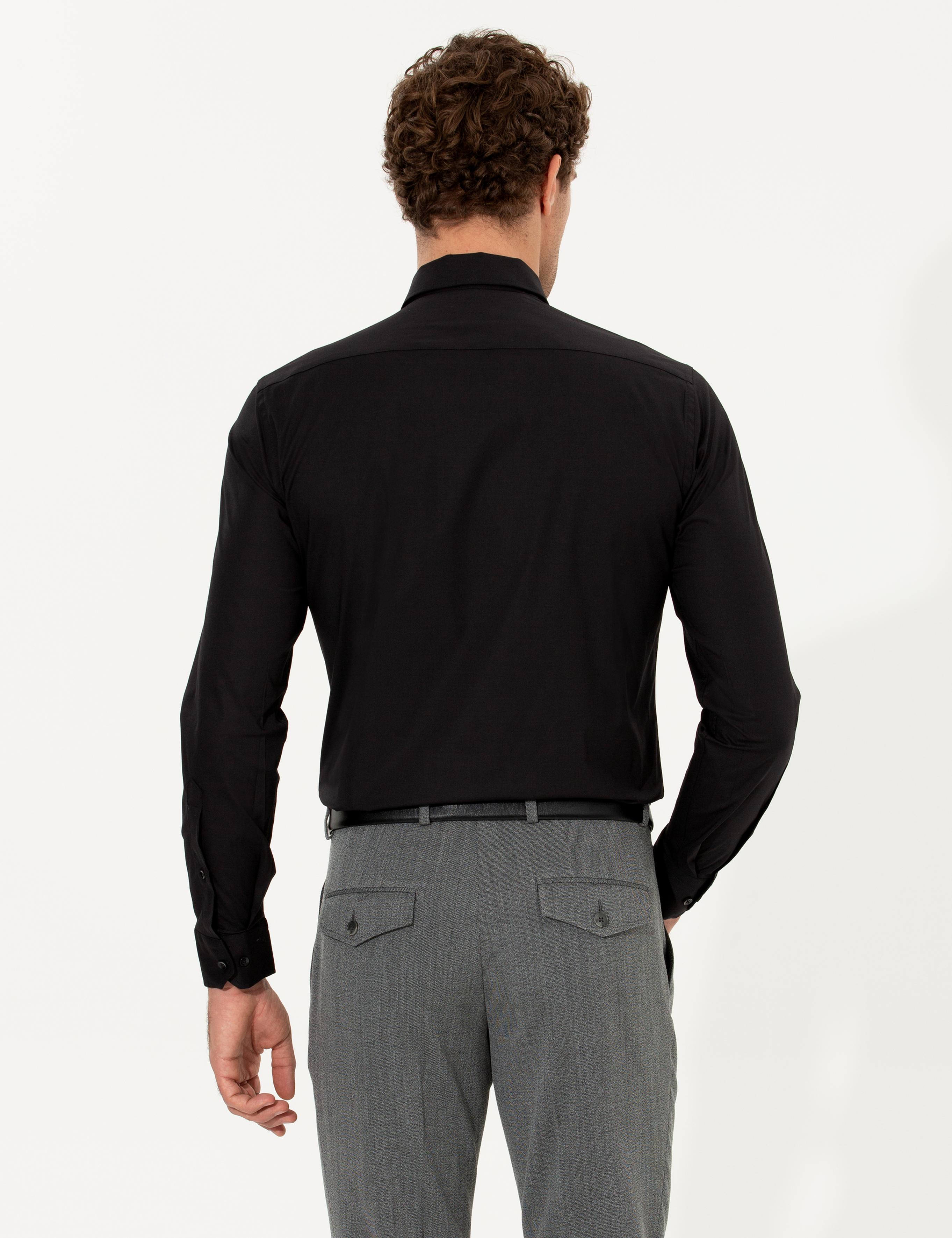Siyah Slim Fit Uzun Kollu Basic Gömlek - 50268506040