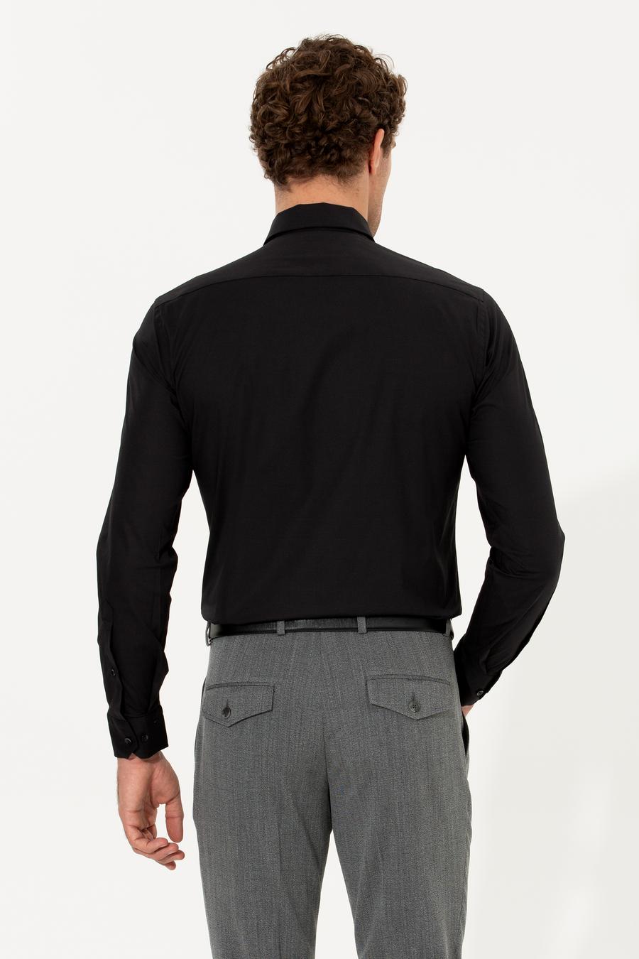 Siyah Slim Fit Uzun Kollu Basic Gömlek - 50268506040
