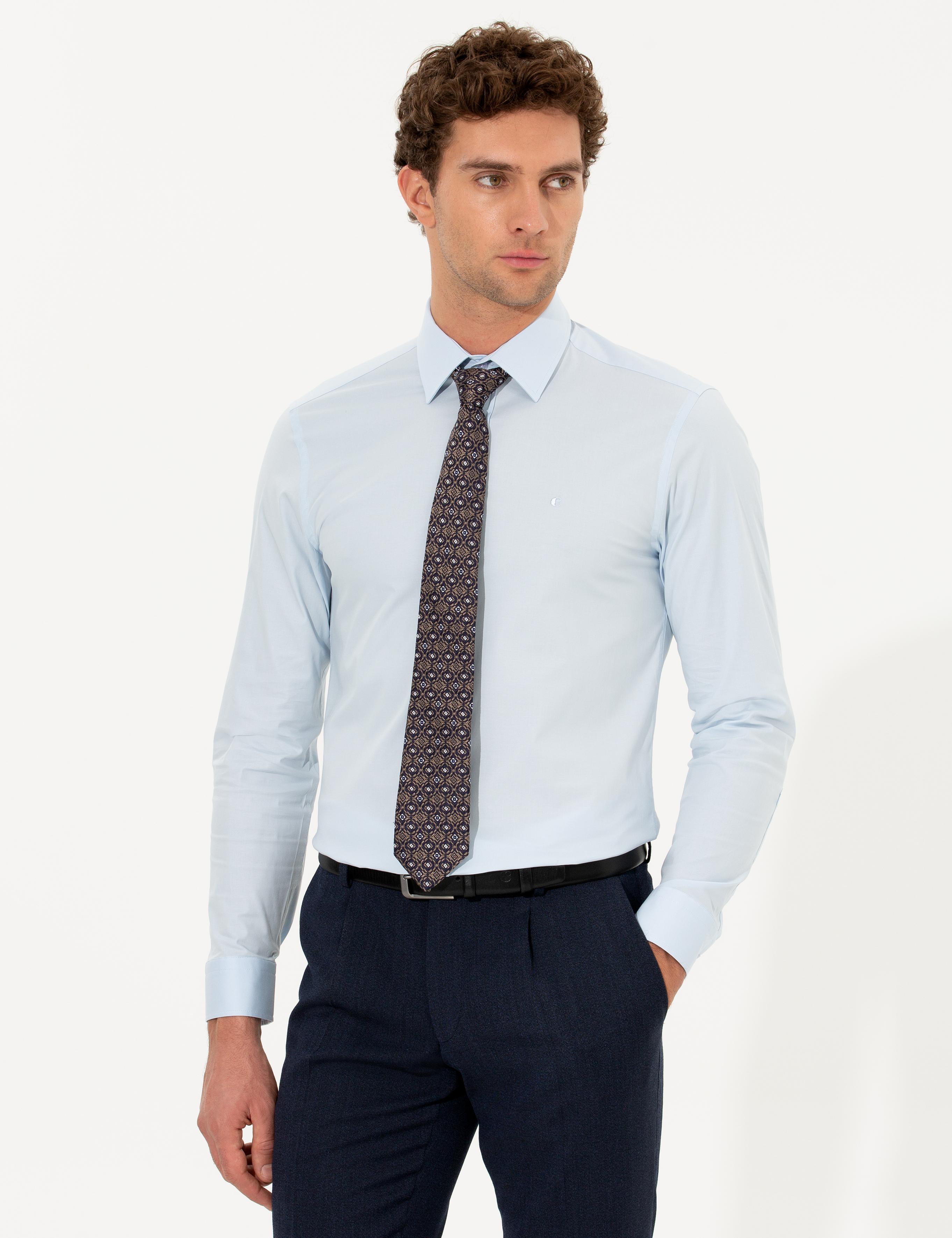 Açık Mavi Slim Fit Uzun Kollu Basic Gömlek - 50268506021