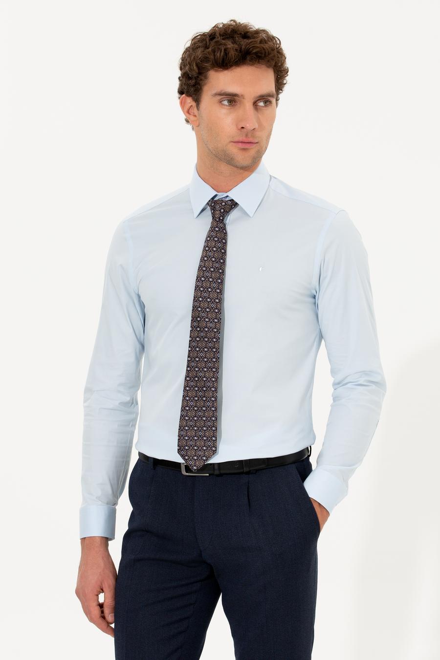 Açık Mavi Slim Fit Uzun Kollu Basic Gömlek - 50268506021
