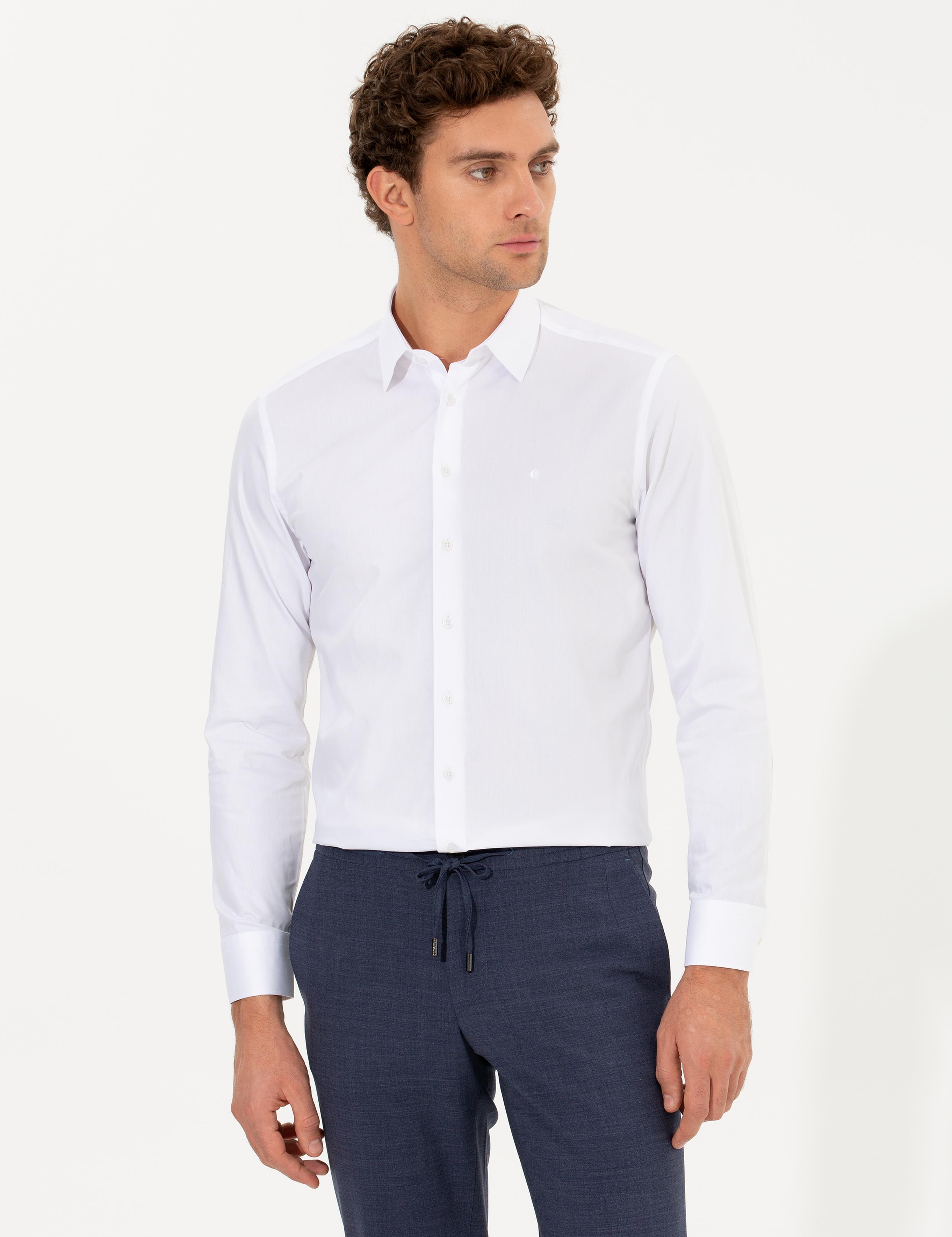 Beyaz Slim Fit Uzun Kollu Basic Gömlek - 50268497010