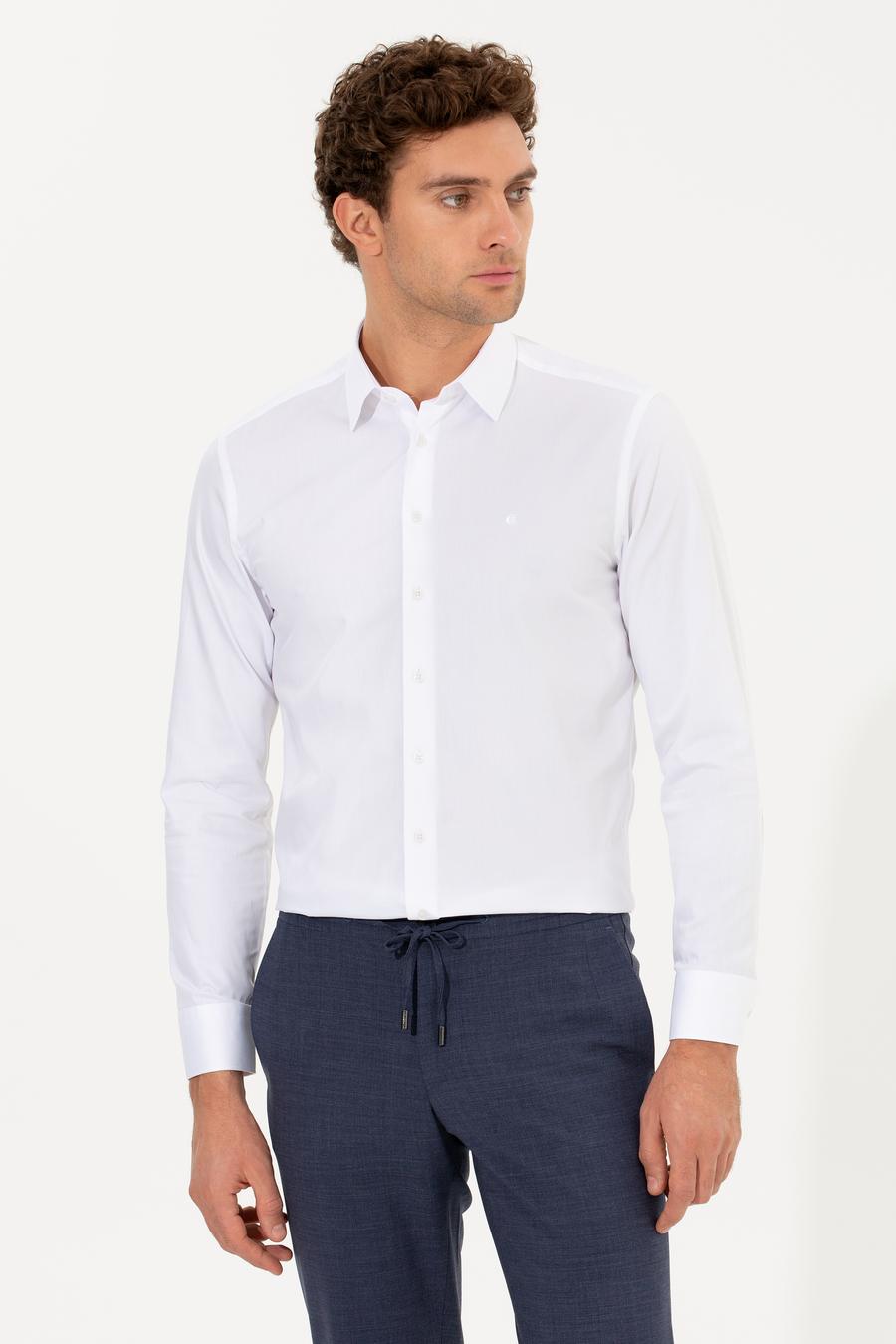 Beyaz Slim Fit Uzun Kollu Basic Gömlek - 50268497010