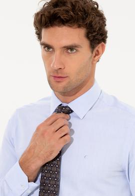 Açık Mavi Slim Fit %100 Pamuk Yarım İtalyan Yaka  Basic Gömlek