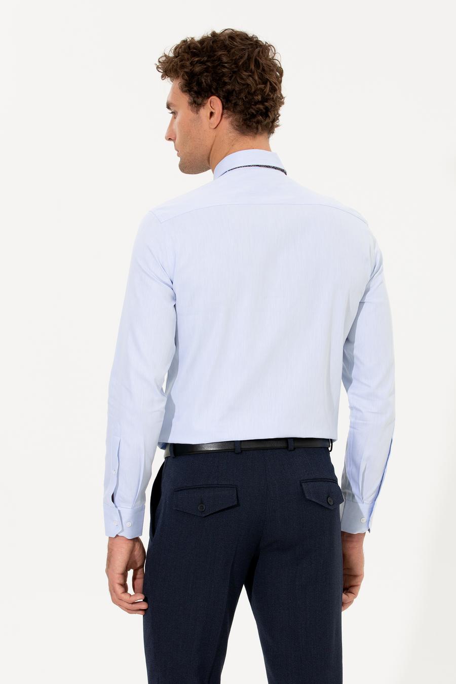 Açık Mavi Slim Fit %100 Pamuk Yarım İtalyan Yaka  Basic Gömlek - 50268497021