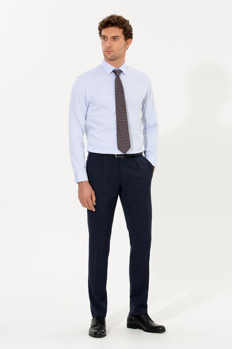 Açık Mavi Slim Fit %100 Pamuk Yarım İtalyan Yaka  Basic Gömlek - 50268497021
